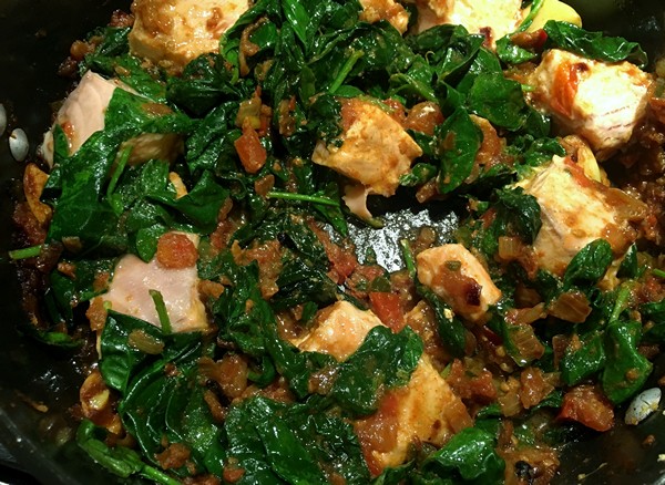 Accidental Locavore Salmon and Spinach Curry Cooking