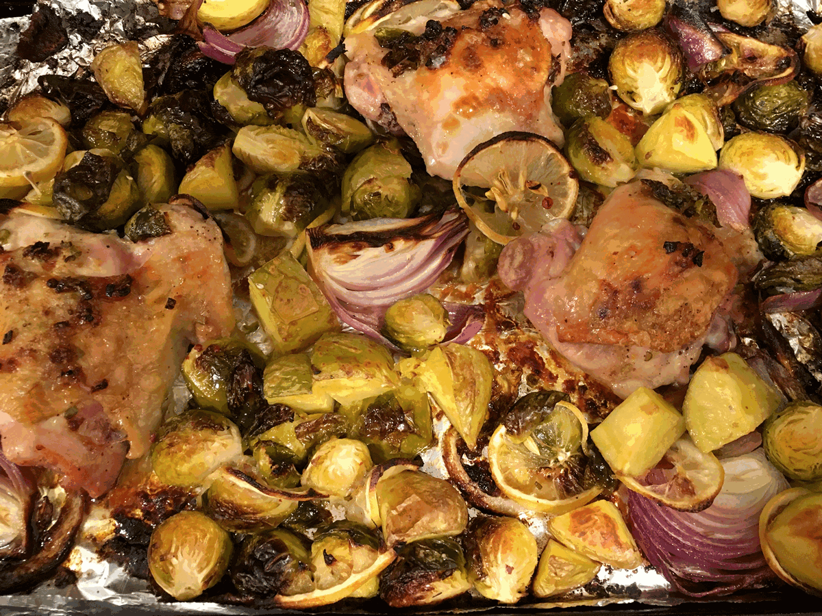 SheetPan Lemon Chicken Thighs With Brussels Sprouts The Accidental